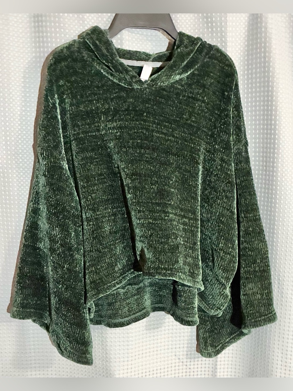 Gillian & O’Malley Plush Chenille Hooded Sweater Sz S Forest Green Flared Sleeve